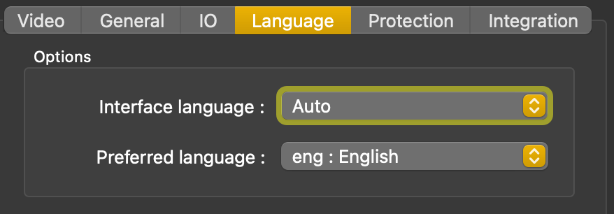 Language tab