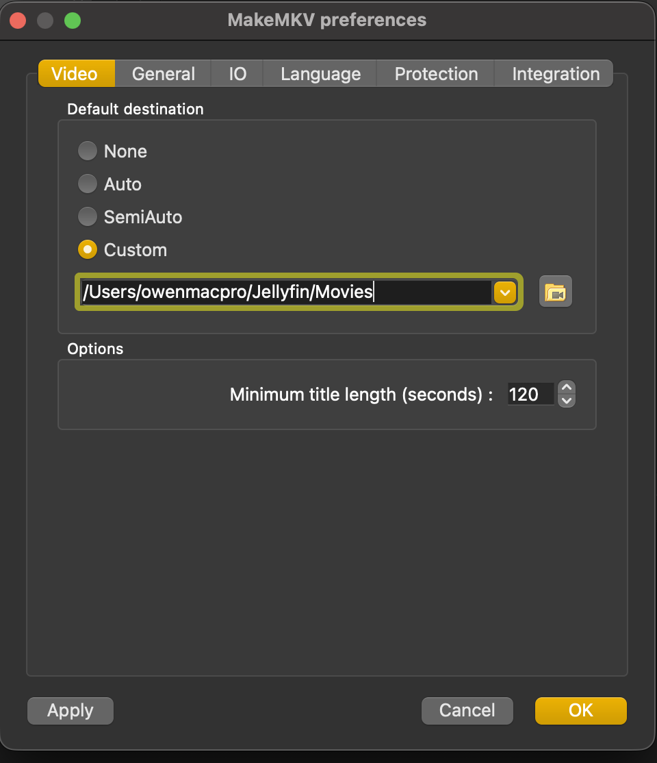Settings tab